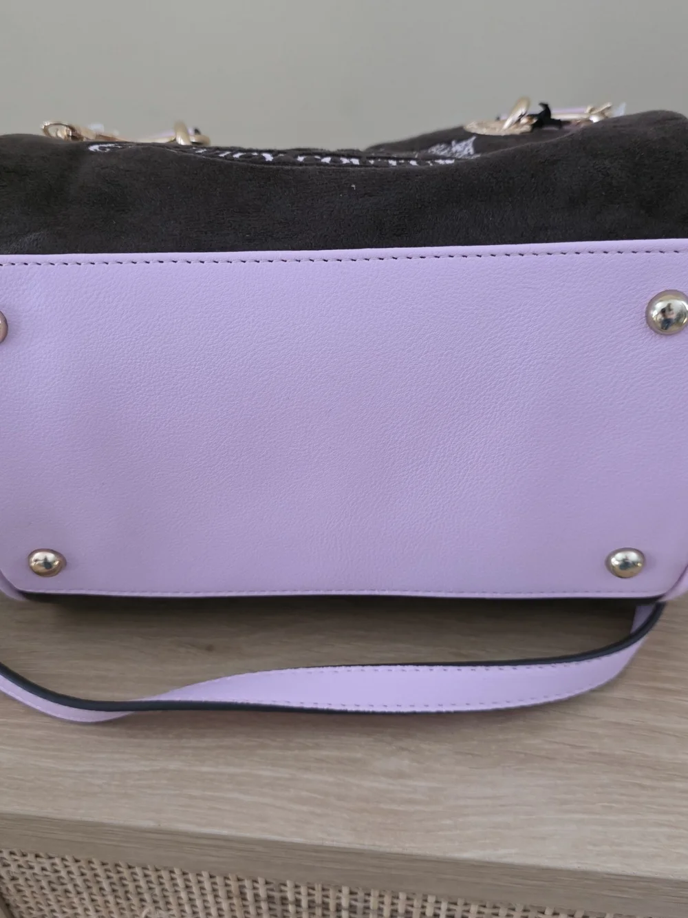 Juicy Couture Scottie Mini Satchel Purse Bag Pink-Trim Brown Velvet Body